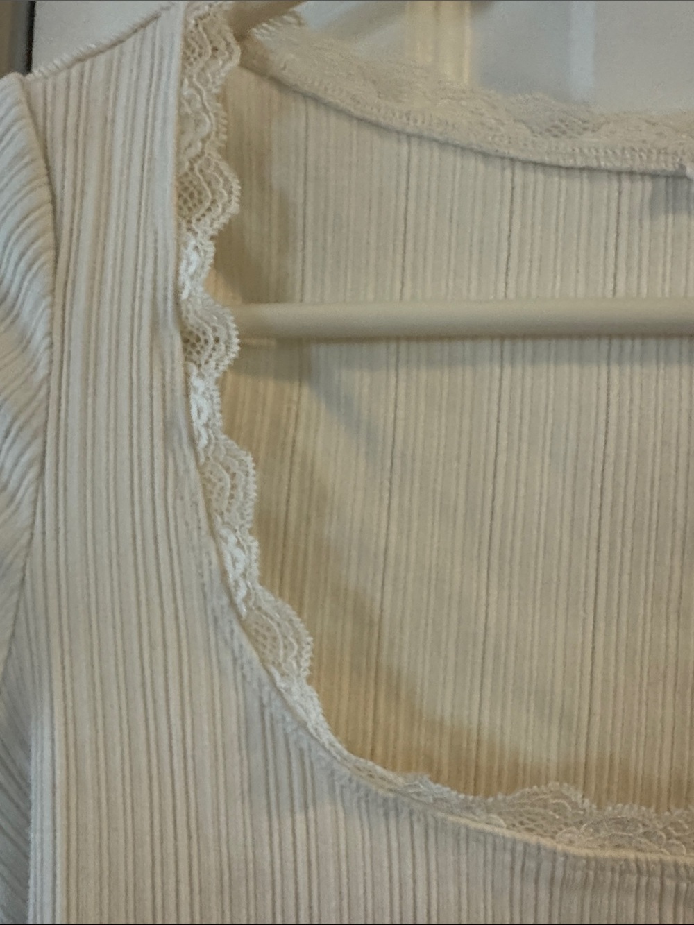 Garage Cream Ribbed Scoop Neck Tee with Lace Trim - Picture 3 of 4